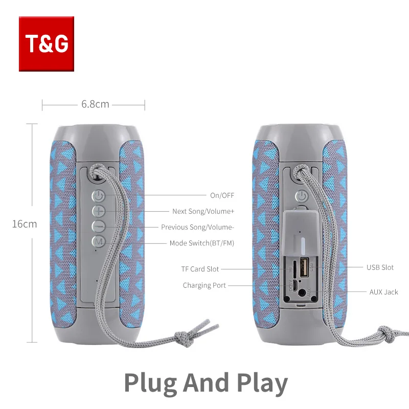 ลําโพงบลูทูธ T & G TG117 แบบพกพา TWS เสียงกล่องลําโพงกันน้ํากลางแจ้งสเตอริโอลําโพงรองรับ TF วิทยุ FM