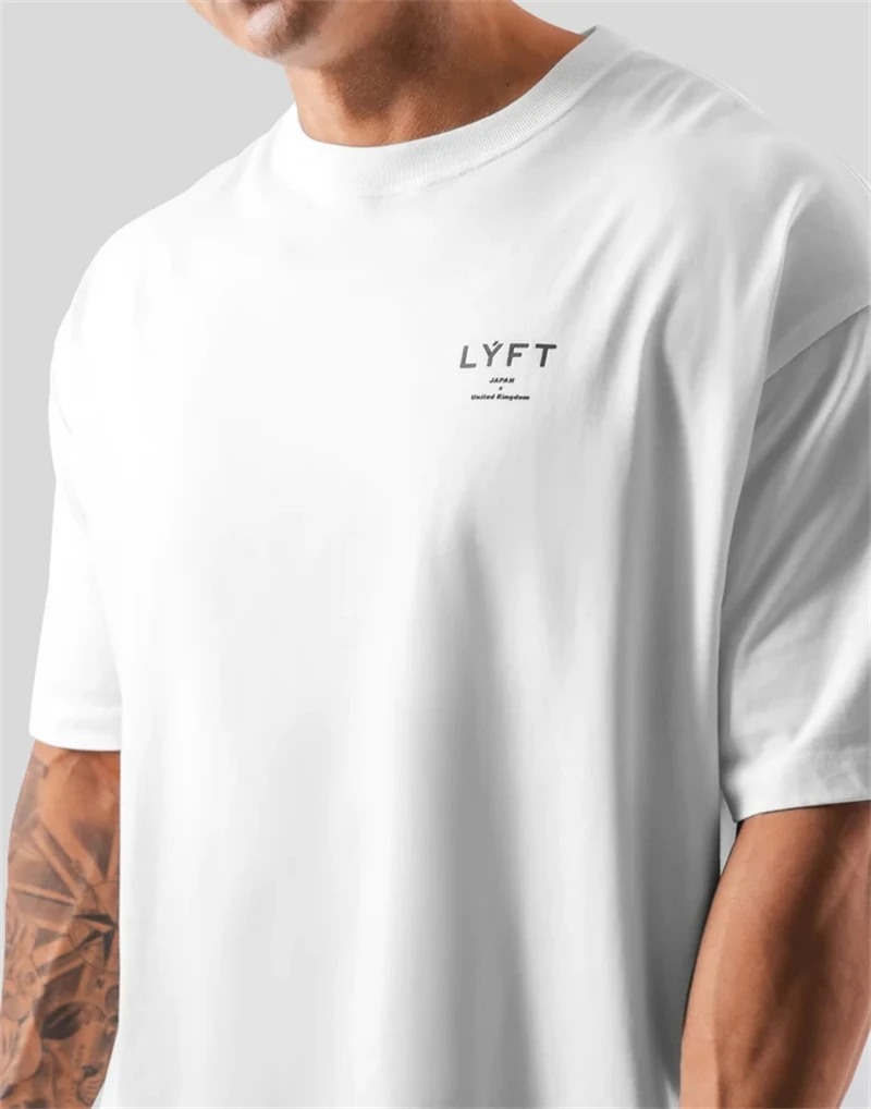 ONE POINT LYFT Print Big T Shirt Männer Laufen Sport Gym Fitness Training Übergroßen 100% Baumwolle T-shirt Herren Bodybuilding T Tops