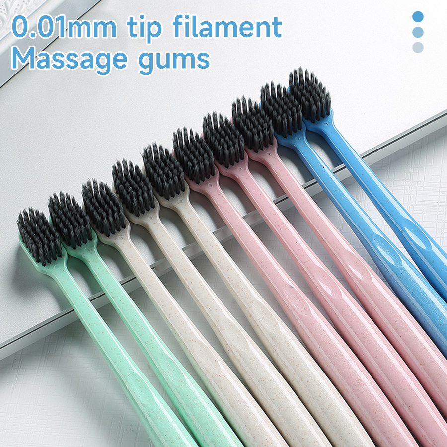 10PCS manual toothbrush with macaron colored fine thread, bamboo charcoal soft fur for deep cleaning, suitable for adults