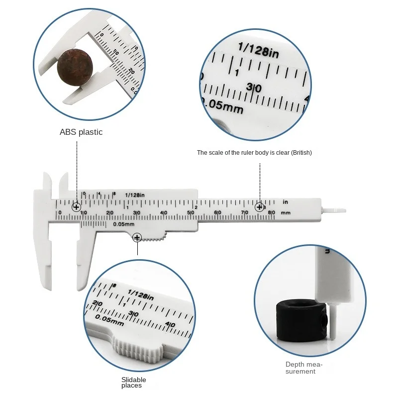 Plastic Portable Mini Sliding Vernier Caliper 0-80mm Double Scale Gauge Student Ruler Measure Tools Small Object Creative Gift