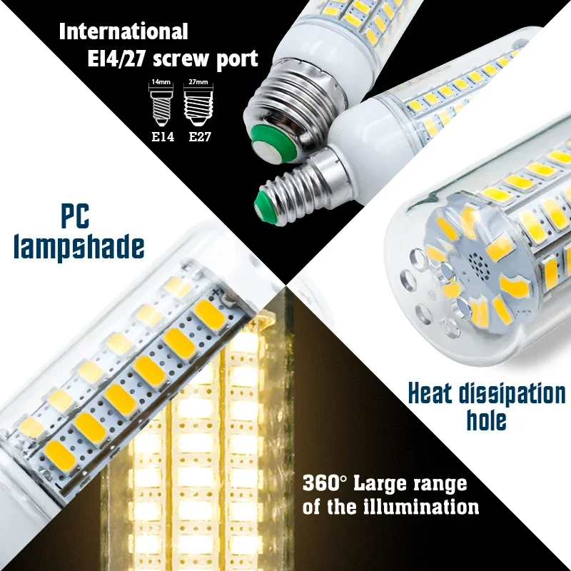 LED Bulb E27 E14 Led Candle Light Bulb AC 220V Lampada Table Corn Lamp Led 24 36 48 56 69 72leds Bombilla Chandelier Lighting