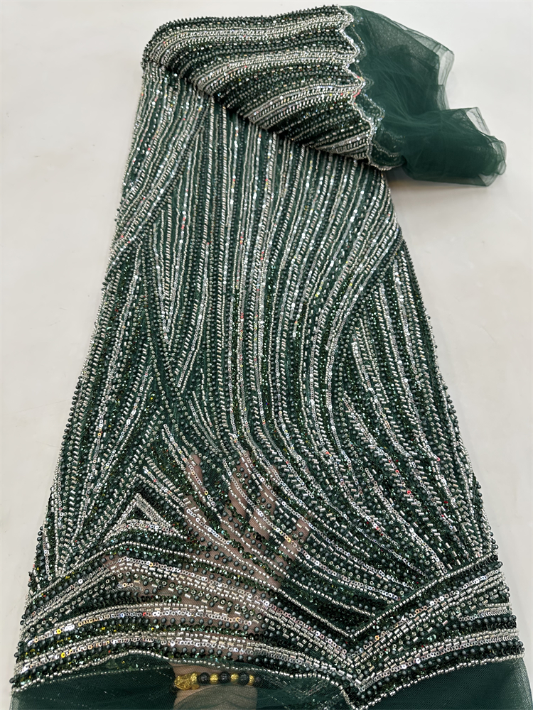 Nigeriano noivo renda tecido com lantejoulas para o vestido de casamento, contas de luxo high-end, francês bordado, africano, RF