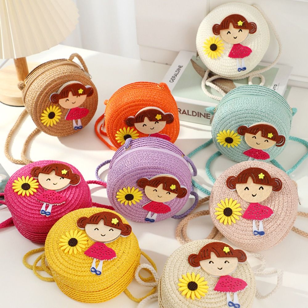 Flor Crossbody Bag para meninas, Bolsa De Palha Pequena Durável, Bolsa de ombro para crianças