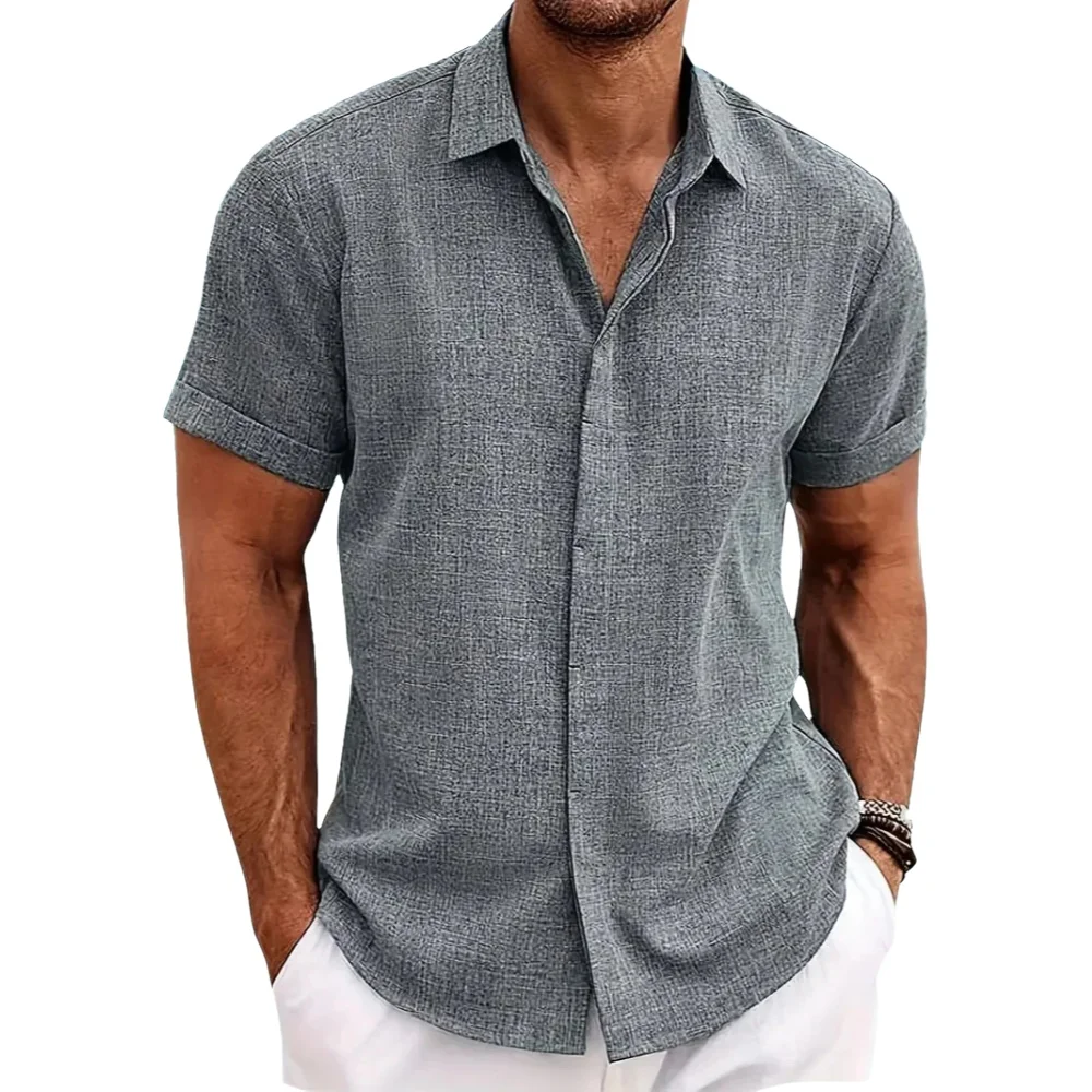 Camicia a maniche corte da uomo di grandi dimensioni da spiaggia di tendenza in cotone e lino allentato casual da uomo esplosivo estivo