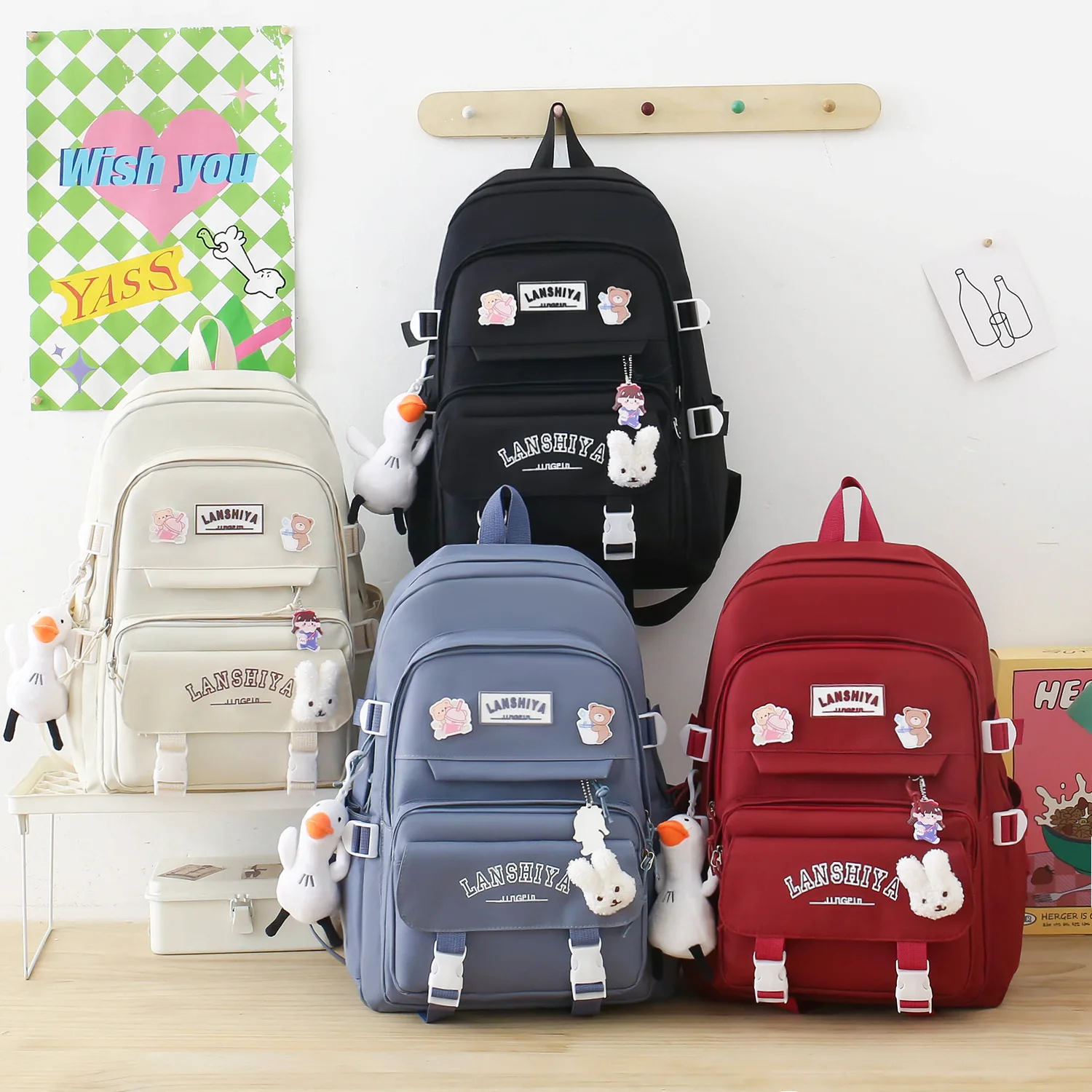 4 pièces/ensemble nouvelle Version coréenne Mori Harajuku étudiant cartable lycéen femme grande capacité sac à dos mode décontracté