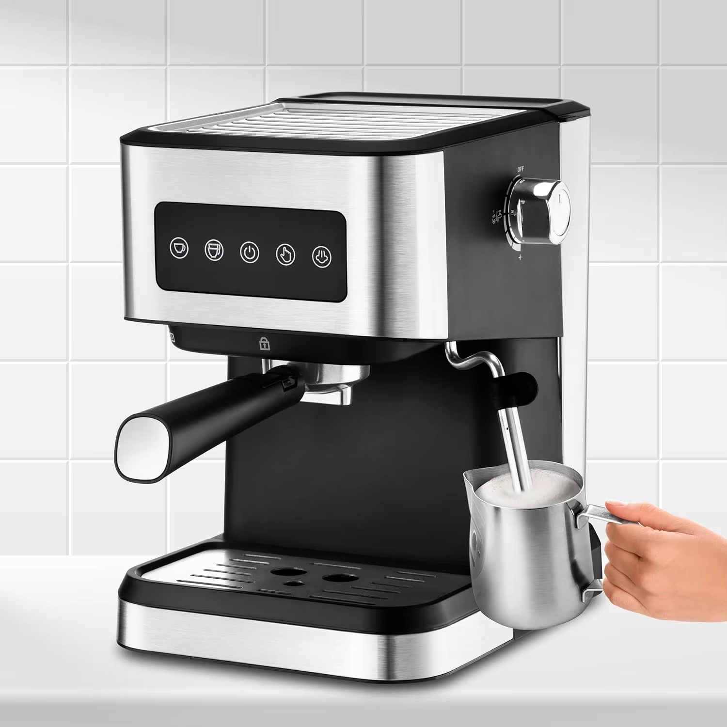 Cafetera Espresso y Capuccino, Panel Táctil Digital, Café Molido o Monodosis ESE, Función Calienta Tazas,1050W,Depósito 1.5L