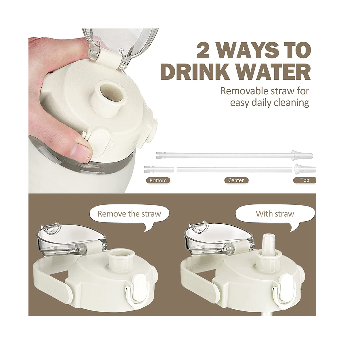 Garrafas de água de vidro com palha, Silicone Sleeve e Time Marker, adequado para ginásio, casa, escritório branco, 64oz