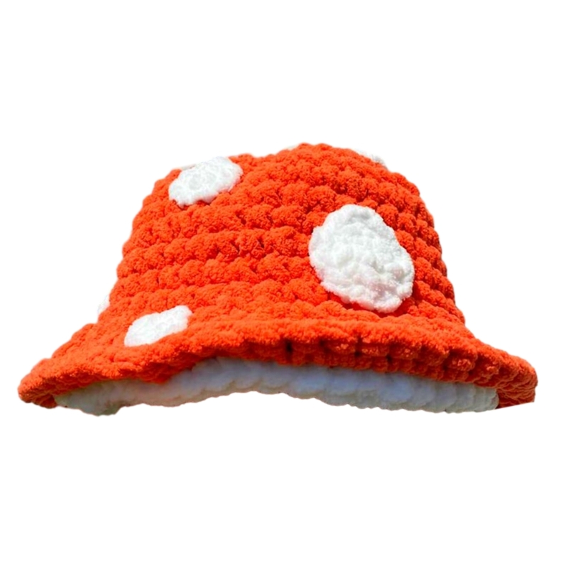 S1Y1 Handgefertigter Pilzhut, Fischerhut, Pilling-beständig, Damen-Blumenhut, weiche Beanie-Mütze, gehäkelte Fischermütze,
