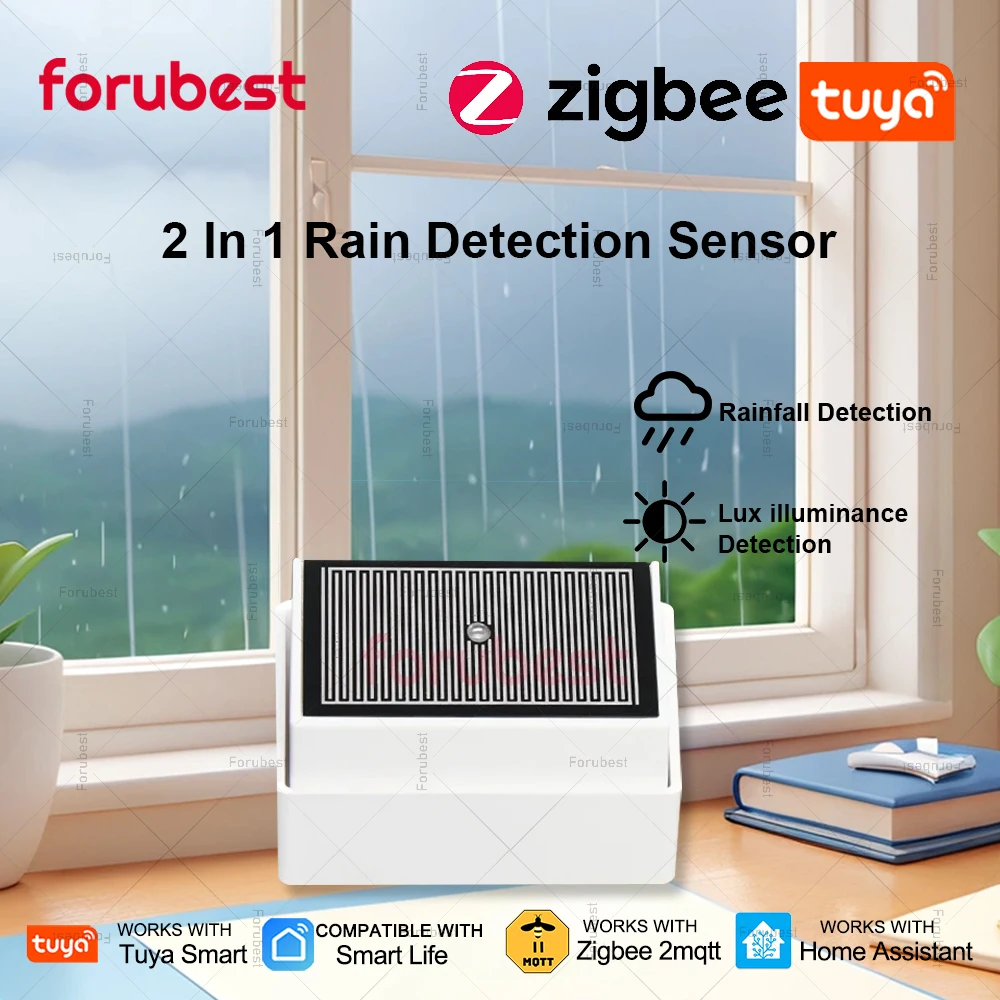 Czujnik deszczu Zigbee Rain Drop z detekcją jasności światła dla Tuya Smart Life / Home Assistant / Automatyka Zigbee2MQTT