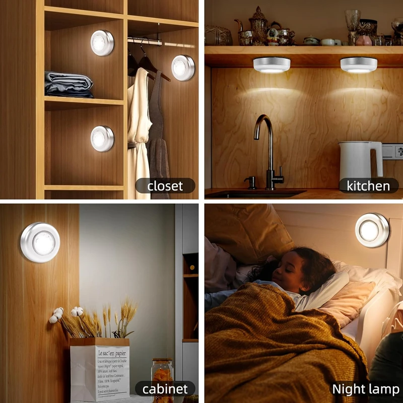 5-1PC 3 LED Night Light Touch Control Under Cabinet Light Wireless Wall Lamp Touch Switch Bedside Lamp Battery Powered Bedroom