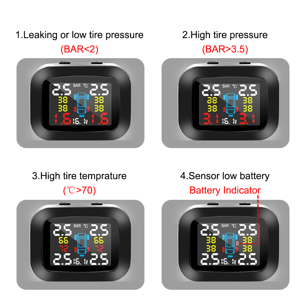 自動セキュリティ警報システム 4 個の外部センサーワイヤレスミニカータイヤ空気圧監視システム USB TPMS