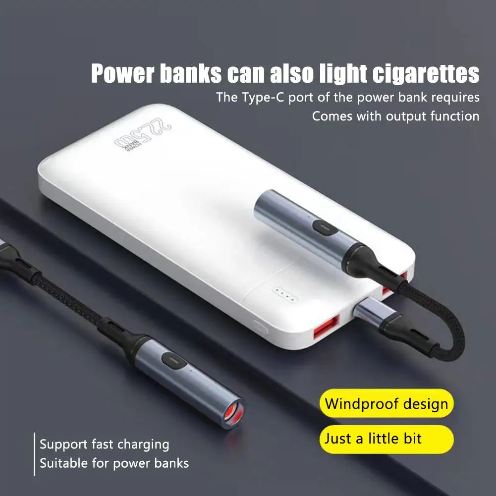 Metal Windproof Rechargeable Electric Lighter USB Type C Cable for Cell phone  no fit  Flameless Igniter tools