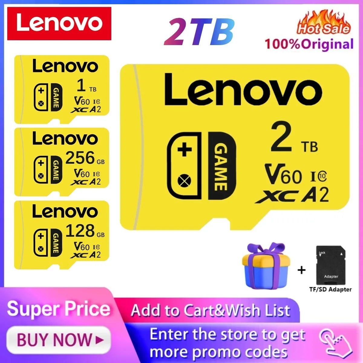 Tarjeta de memoria Lenovo de alta velocidad de 2TB, 1TB, 512GB, 256GB, Clase 10, 4K, tarjeta Micro TF SD, tarjeta de memoria SD de 1TB para teléfono Nintendo Switch/Ps4