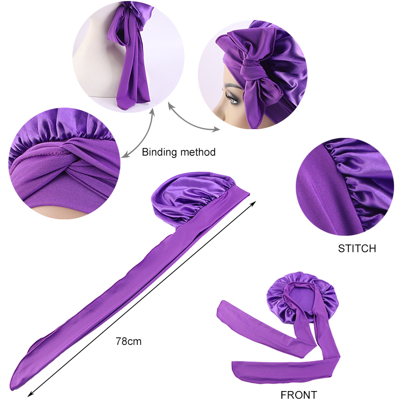 Novo cetim touca de dormir para mulheres sólida banda larga estiramento cabeça gravata sedoso cap borda envoltório nightcap cuidados com o cabelo cabeça de chuveiro capa