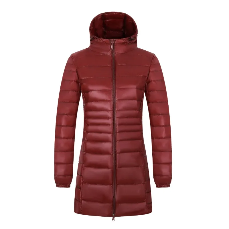 12 cores mulheres longo quente luz para baixo jaqueta senhoras moda com capuz com saco de armazenamento portátil puffer casacos femininos