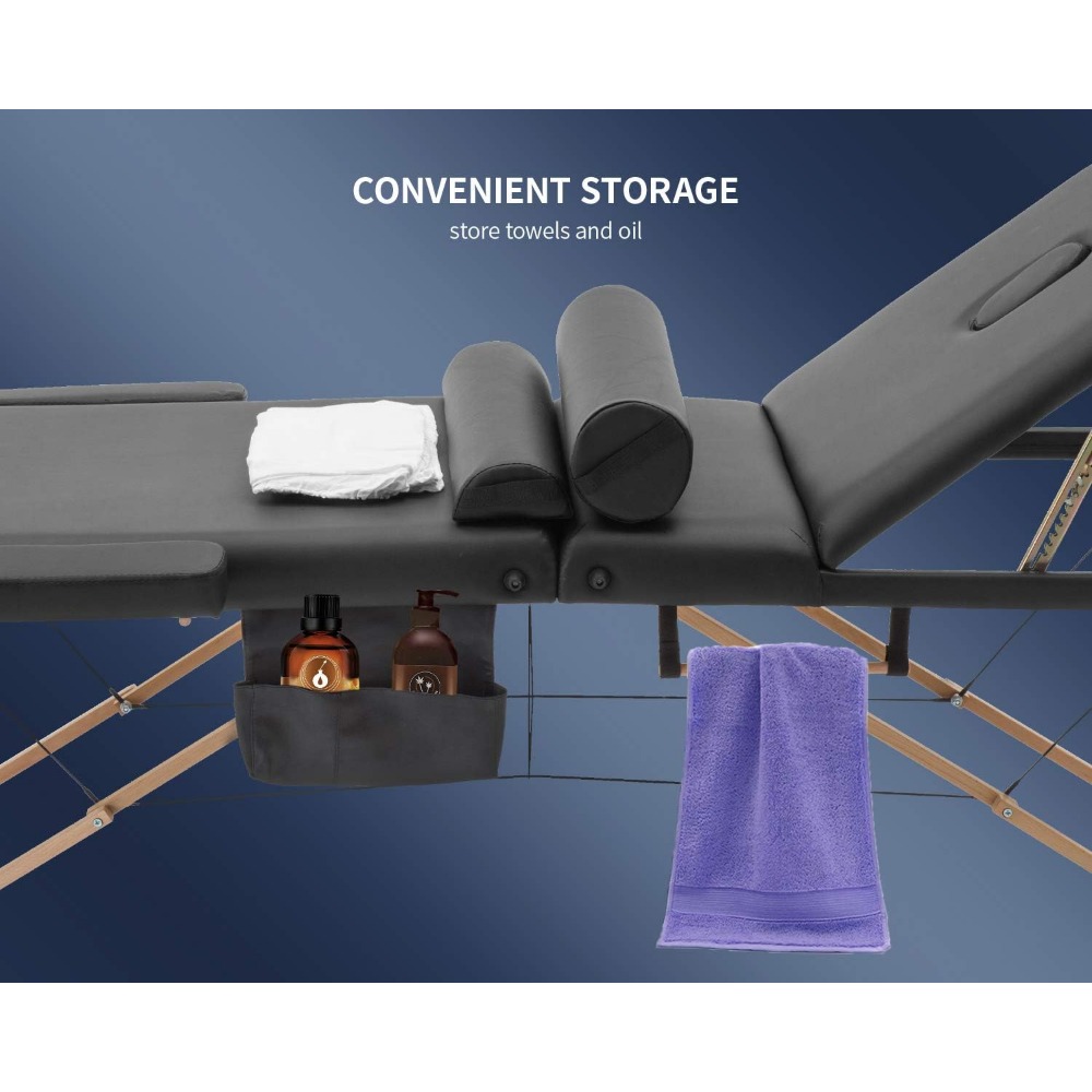 28 inch wide eyelash bed with adjustable height, 3 fold spa table with towel rack, oil bag, semi cushion, circular cushion