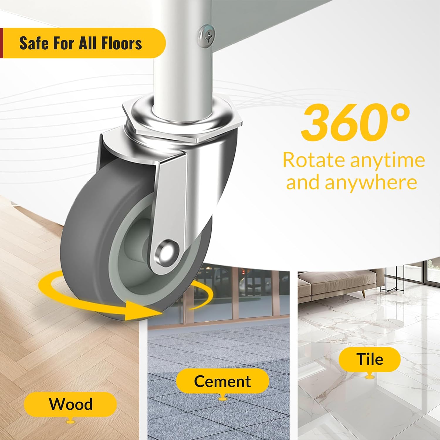 3 polegadas sem rodízios de haste de freio, conjunto de rodízios giratórios rosqueados de 4 rodízios resistentes cinza