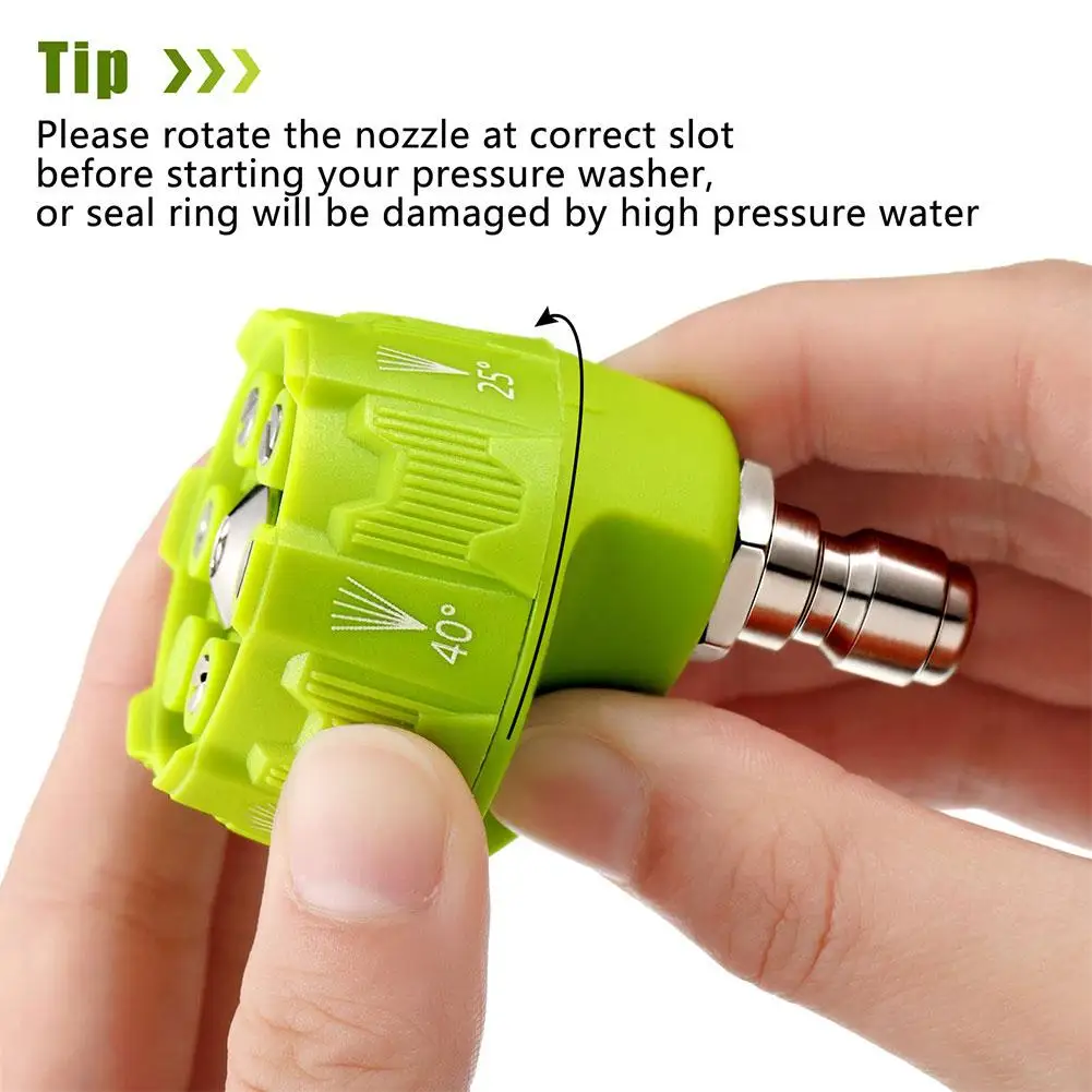 6 in 1 Quick Change-Over Nozzle 4000Psi High Pressure Washer Spray Nozzle 0 15 25 40 65 Degree Rotation Watering Nozzle