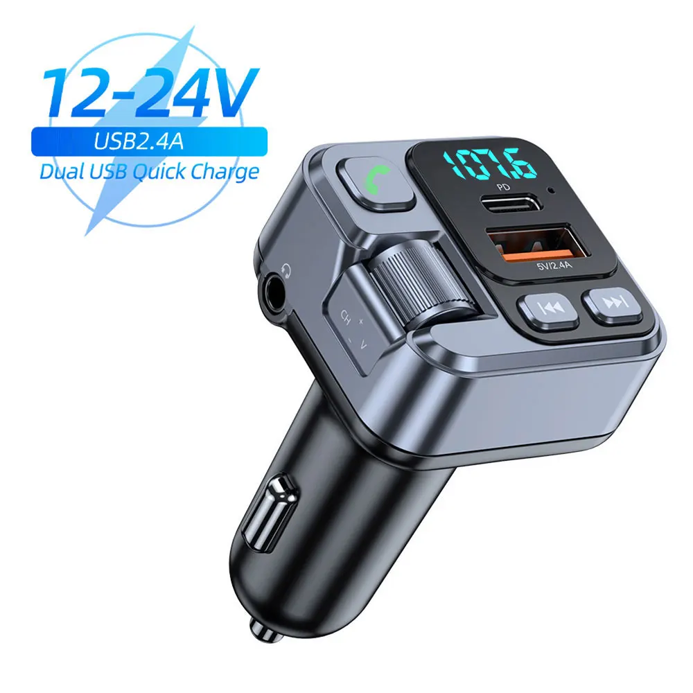 Bluetooth 5.1 FM-zender Autolader 20W PD USB-C Snellader Autoradio met microfoon voor draadloos handsfree bellen MP3-speler