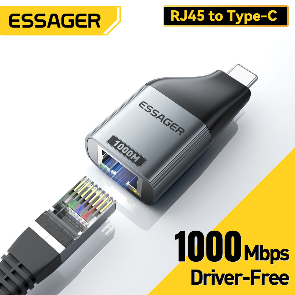 Essager Adapter typu C na Ethernet 100/1000 mb/s Gigabitowy szybki adapter RJ45 na typ c do MacBooka Laptop przewodowa karta sieciowa