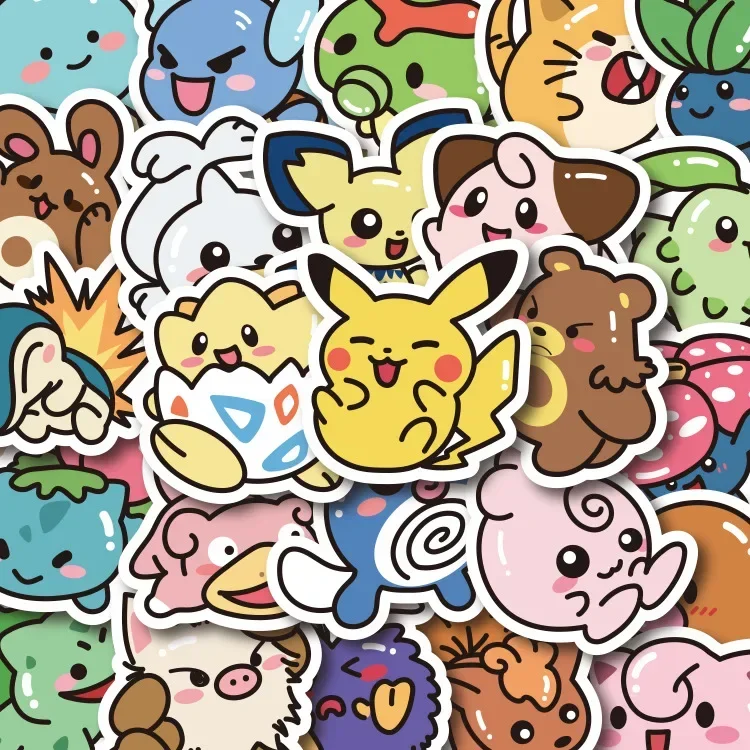 Kawaii Anime Pokémon Adesivos, Decalques Pikachu, DIY para Laptop, Bagagem, Skate, Telefone, Desenhos Animados, Presente Kid Toy, 50Pcs