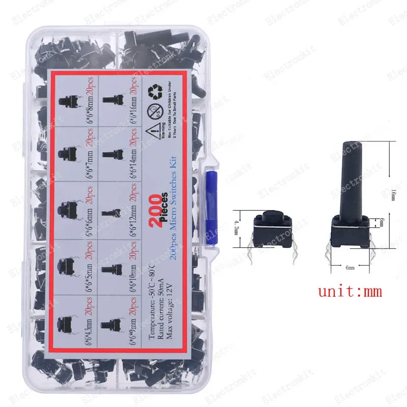 Kit de microinterruptores, Interruptor táctil de reinicio, miniinterruptor de hoja, encendido y apagado, SMD dip 2x4, 3x6, 4x4, 6, 12x12, DIY