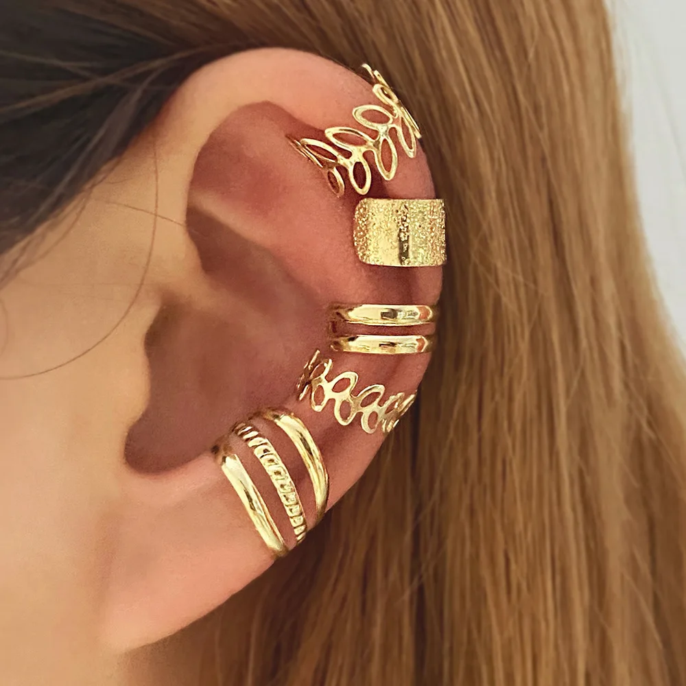 5 pz/set Retro Multi-elemento Foglia Geometrica Polsino Dell'orecchio Non-Piercing Clip di Osso Dell'orecchio Uomini e Donne Gioielli Estivi Boho