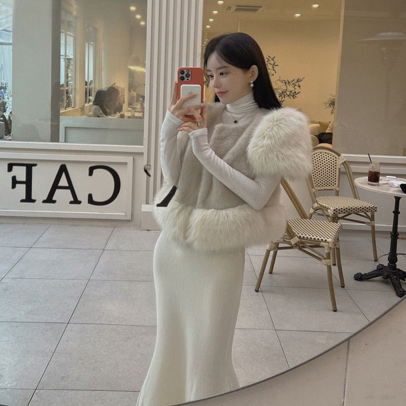 Colete de Pele Retro Doce Novo Estilo Outono Inverno East Gate, Casaco de Pele de Raposa Pesado com Estilo Coreano Solto para...