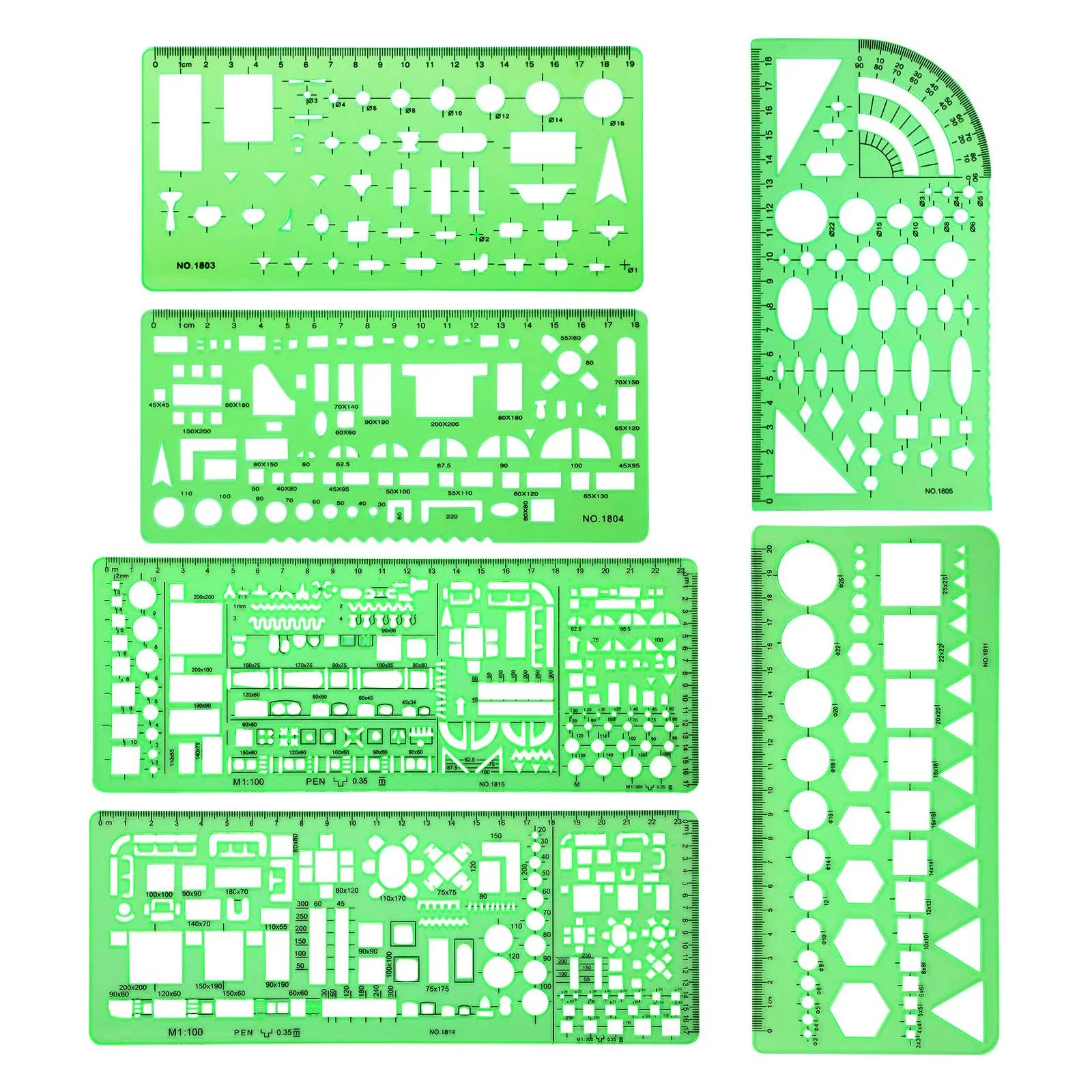 6 Pcs Architect Rulers Multi Purpose Drawing Template Geometric Mold Drawing Tool for Building Formwork Drawings Templates