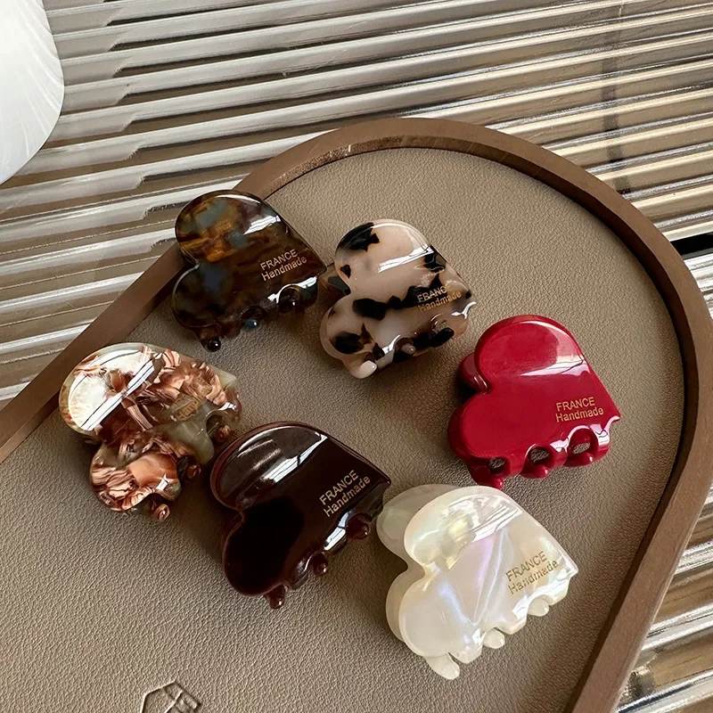 Pinza para el pelo pequeña de 3,5 cm, cangrejos de acetato para niñas, horquillas bonitas en forma de corazón, accesorios para el cabello para mujeres, horquillas y pinzas para el cabello
