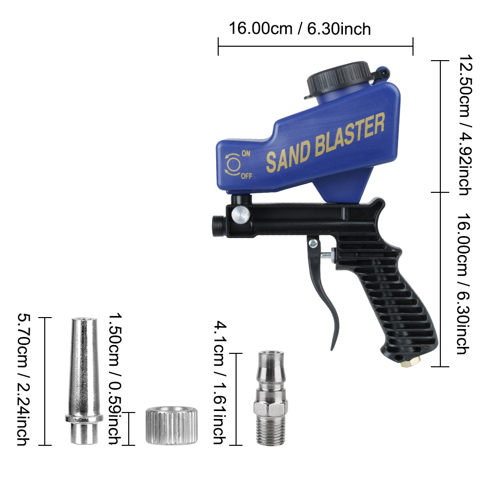 Roststrahlgerät Schwerkraft-Sandstrahlpistole Pneumatisches Sandstrahlset Einstellbare Strahlmaschine Pneumatisches Strahlpistolen-Set