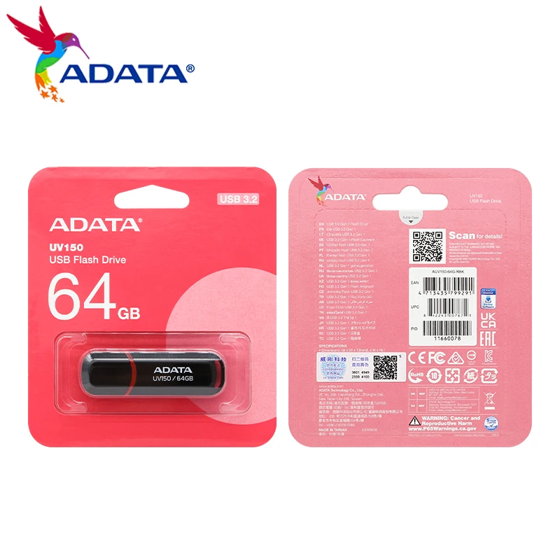 USB 3,2 флеш-накопитель ADATA UV150, 32 ГБ, 64 ГБ, 128 ГБ, 256 ГБ, флешка, высокоскоростная карта памяти, U-диск для ПК