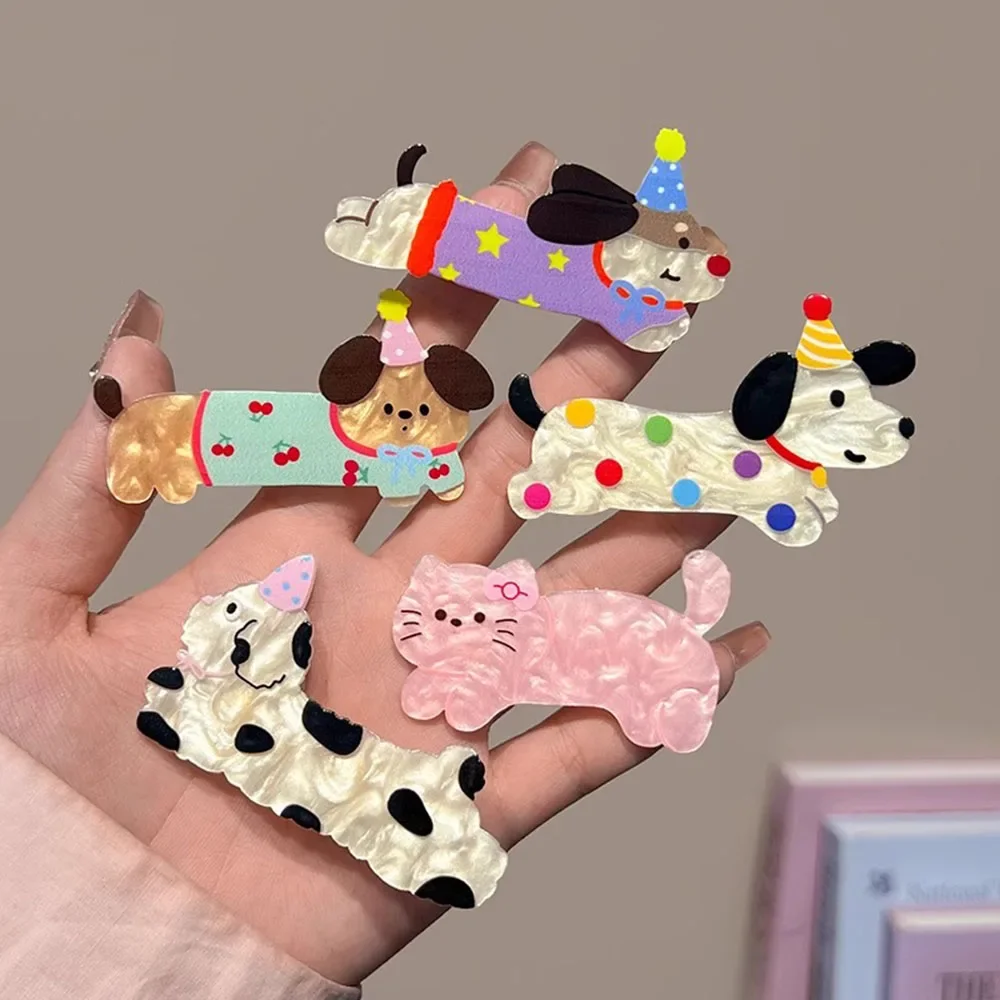 Chapéu de cachorro fofo de desenho animado, grampo de cabelo Katie, grampo de cabelo acrílico de Natal, clipe de franja de animal doce, acessório de cabelo feminino