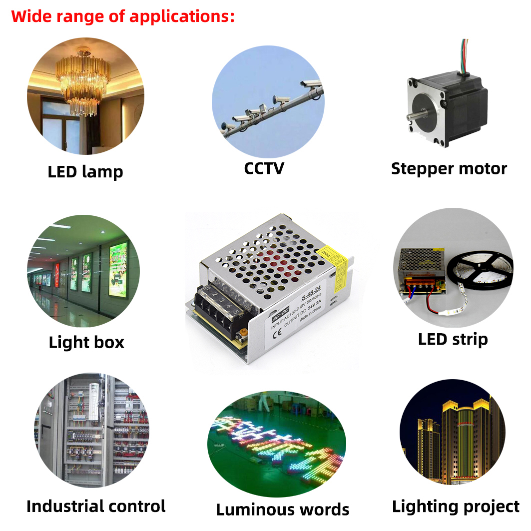 Adaptateur d'alimentation pour bande LED CCTV, TransDevices d'éclairage, 110V, 220V à DC 5V, 12V, 24V, 24W, 36W, 48W, 60W