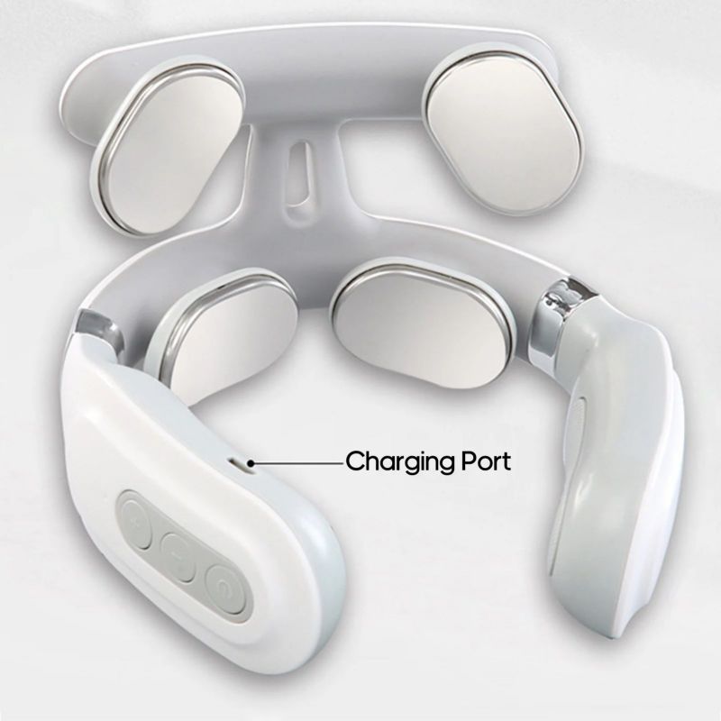 4-koppige cervicale stimulator Sterkteaanpassing USB-opladen Intelligente stemverwarming Nekmassager Nekverzorging Wit