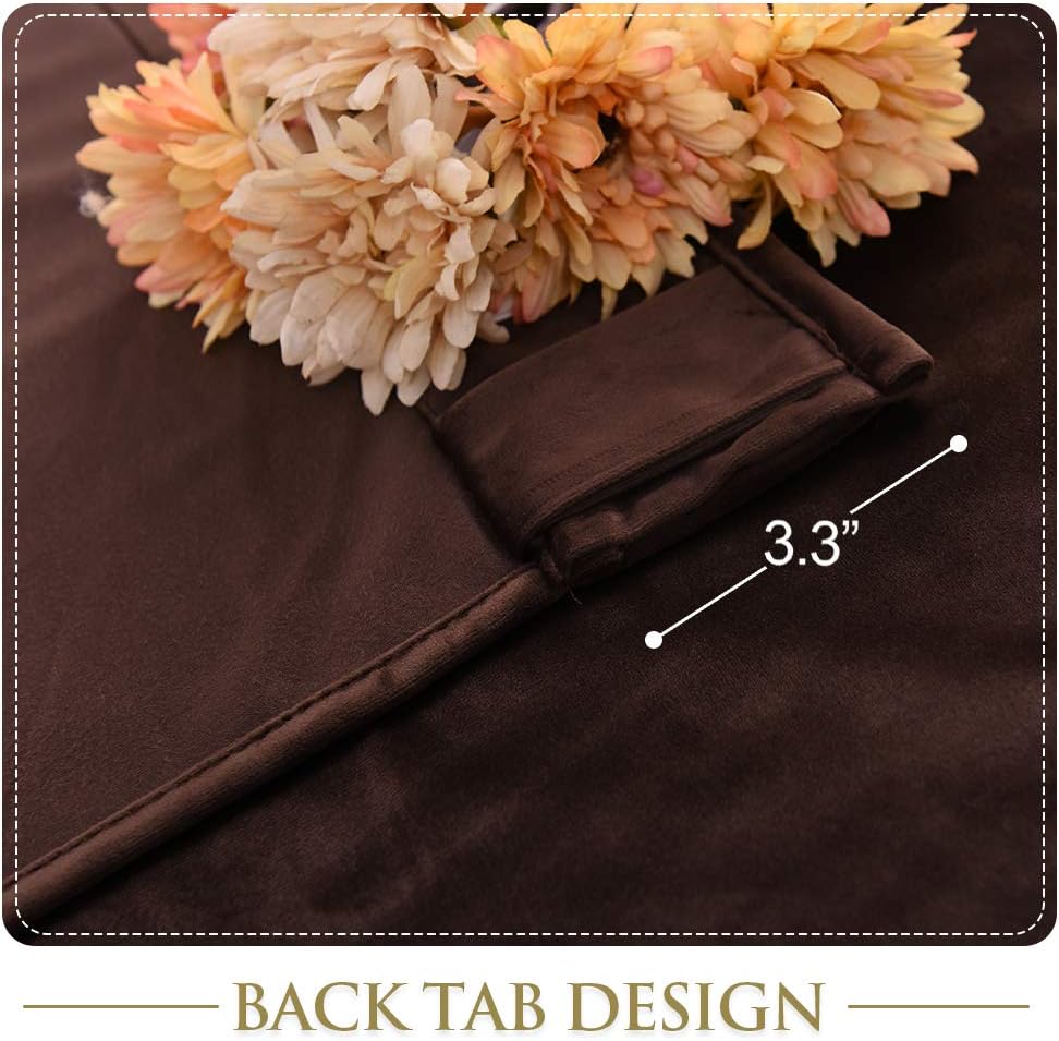 Cortinas de terciopelo marrón para dormitorio, oscurecimiento de la habitación, protección de privacidad, 62 pulgadas de ancho x