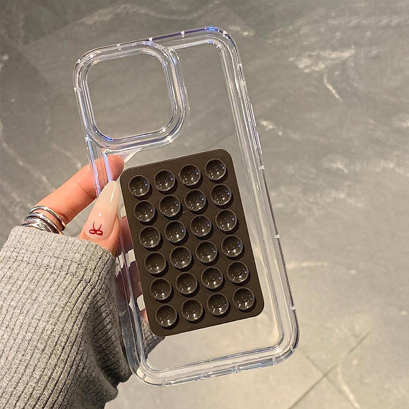 Phone Case For iPhone 16 15 14 Pro Max Plus 16E 11 12 13 Pro 7 8 XR X XS SE2 3D Suction Cup Airbag Transparent Shockproof Cover