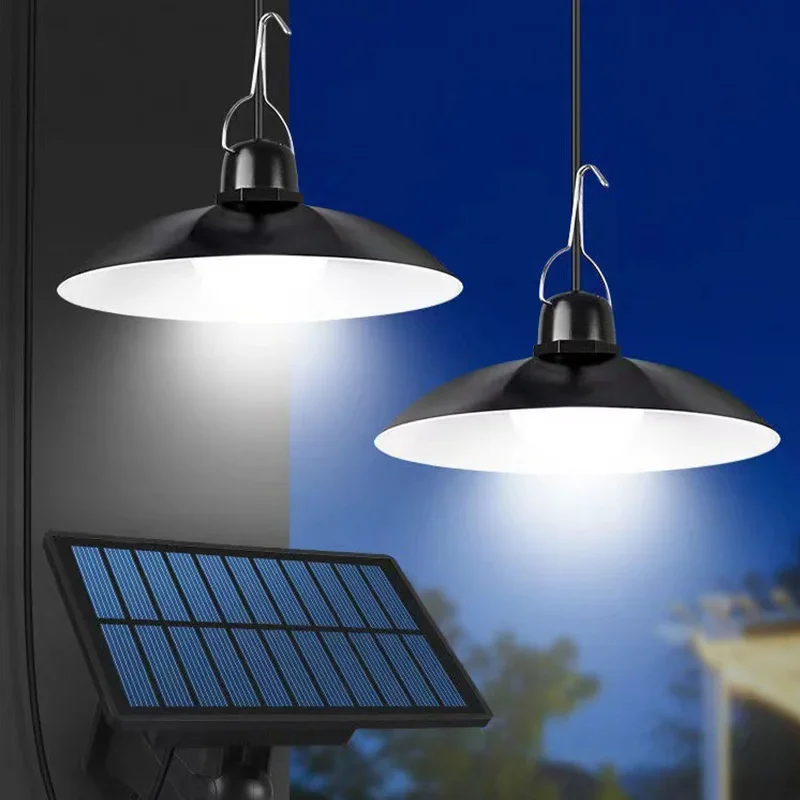 Luz Solar para interiores y exteriores, luz colgante Solar para acampar, luces solares para exteriores, un arrastre, dos luces impermeables