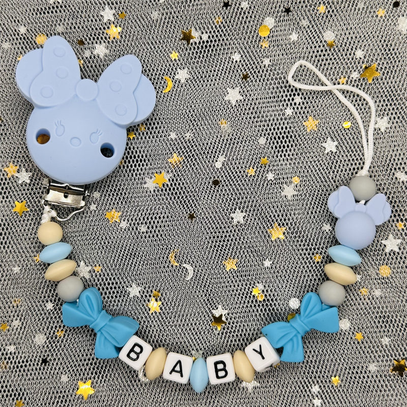 Clips para chupete de bebé con nombre personalizado, cadena de cuentas de silicona, juguetes para mordedores, soporte para chupete, nombre en inglés ruso, regalo, 1 Uds.