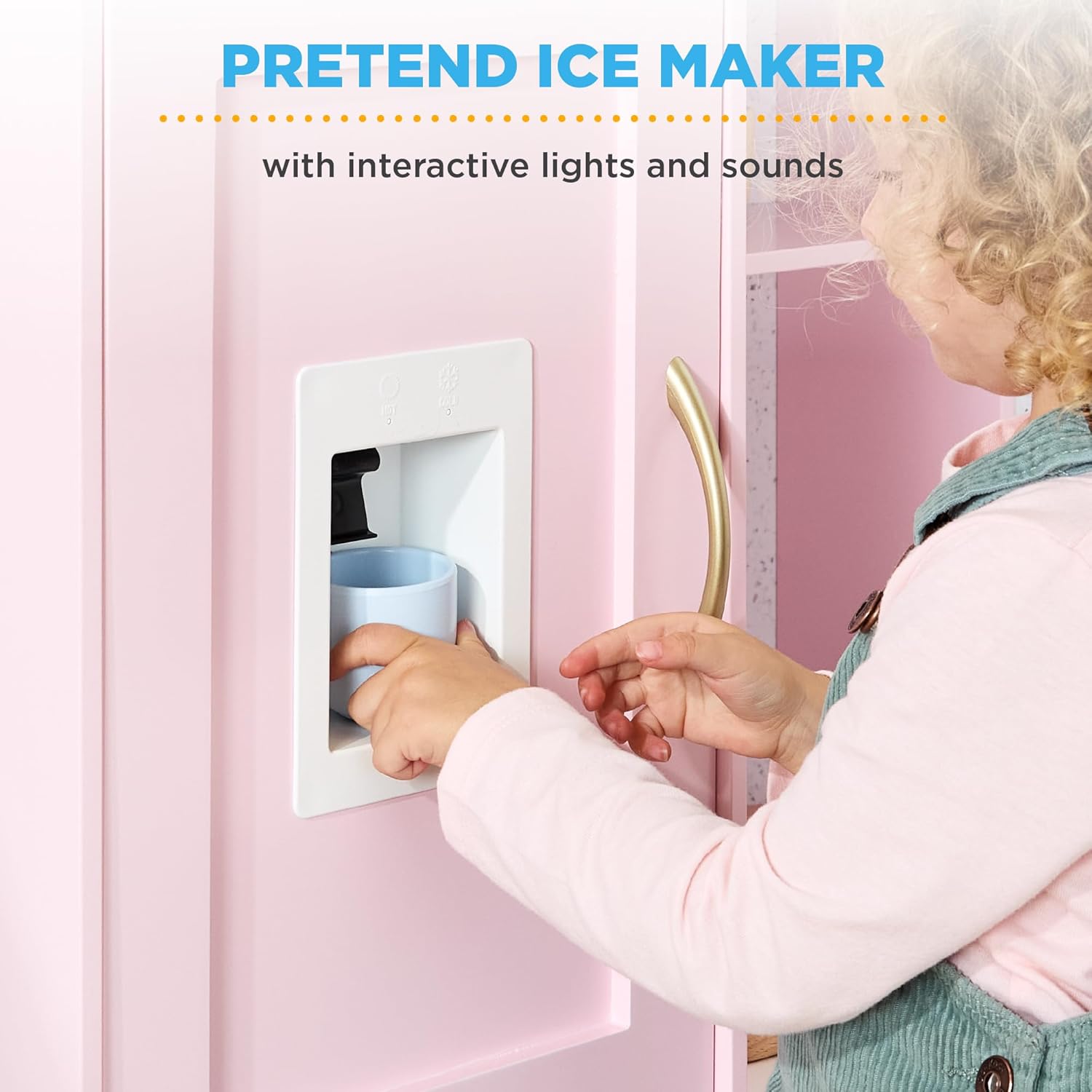 Pretend Play Corner Kitchen, Ultimate Interactive Wooden Kids Playset W/Lights & Sounds, Ice Maker, Hood - Bevel Pink