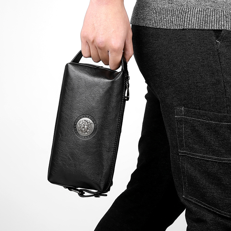 คุณภาพสูงสีทึบ Cowhide กระเป๋าถือผู้ชายกระเป๋าสตางค์กระเป๋าสําหรับชาย Sacoche Homme Bolso Hombre Necessaire คลัทช์