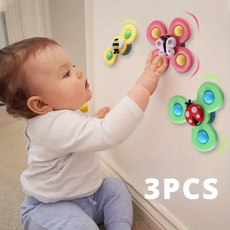 Ventosa interactiva de flor de insecto para niños, juguete superior con ventosa de dibujos animados, juguete giratorio para bebé, juego educativo divertido