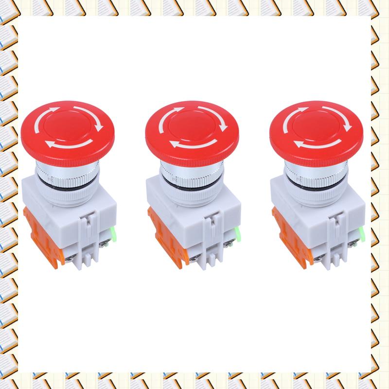 A14M 3X Red Mushroom Cap 1NO 1NC Emergency Stop Push Button Switch AC 660V 10A