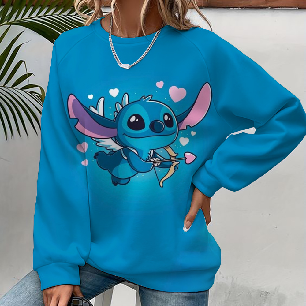 Sweat à capuche pour femmes, imprimé Disney Stitch, mode automne quotidien, manches longues, col rond, pull ample, dessin animé, Style Boho