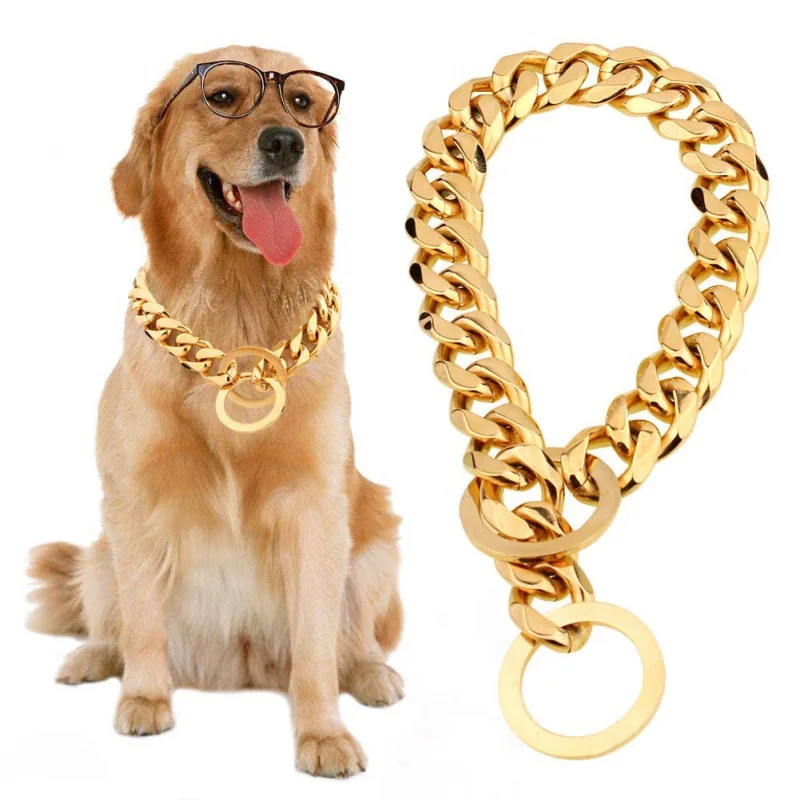 Metal Dog Training Collars Luxury Pet Dog Collar Gold Chain Necklace For Bulldog Small Medium Dogs Cat Costume Accessories
