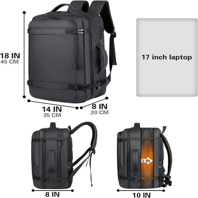 40L Expandable USB Travel Backpack Flight Approved Carry-On Bag for Airplanes Water-Resistant and Durable Fits 17-Inch Laptop