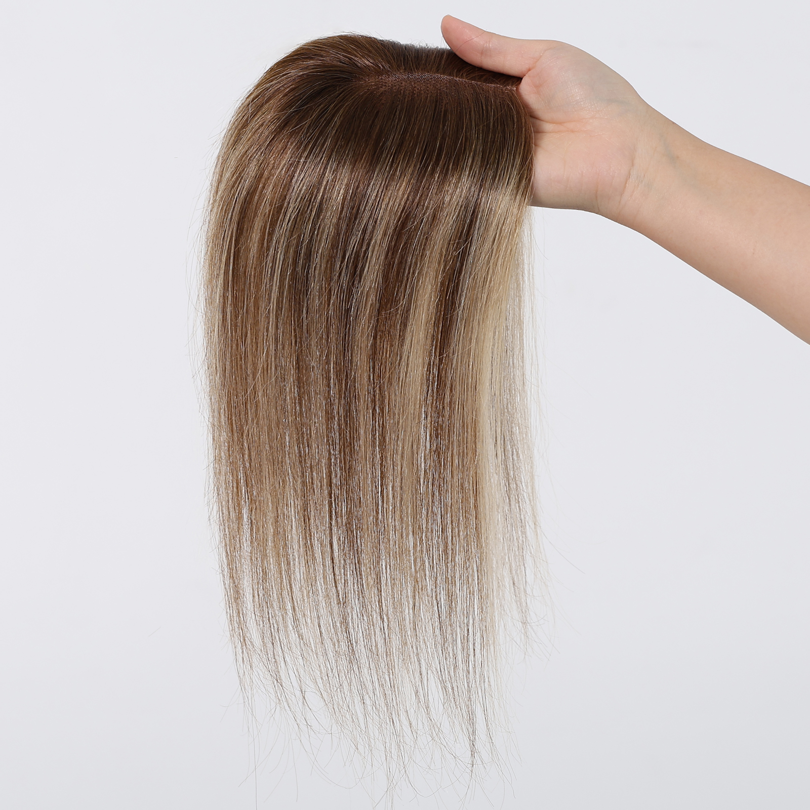 Toppers de cabelo humano loiro misto marrom, parte intermediária, 100% cabelo humano remy, base de renda reta, clipe em postiços para mulheres, perda de cabelo