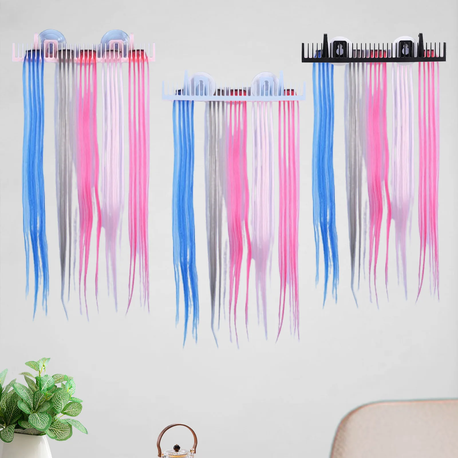 Almacenamiento de pelucas para múltiples pelucas, soporte para pelucas, soporte para colgar pelucas, soporte para el cabello para extensiones de cabello de salón, peluca de estilo para el hogar, uso en viajes