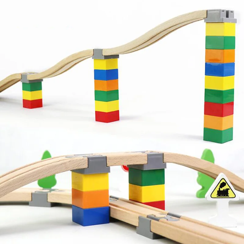 Nuevo 8 Uds adaptador de vía de tren de madera conector de bloque de construcción de riel Compatible con todos los juegos de vías de tren de ferrocarril de madera