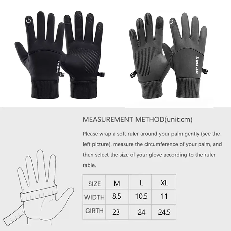 Luvas masculinas de inverno para dirigir com tela sensível ao toque, quentes e resistentes ao desgaste, esportes ao ar livre, antiderrapantes e à prova d'água